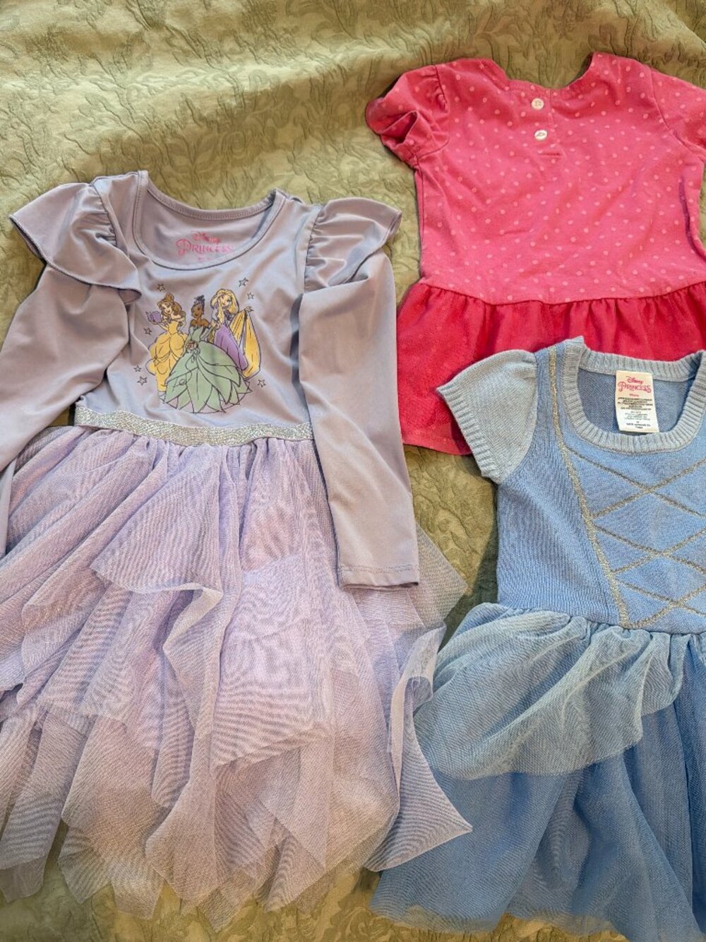two disney princess dresses and one tutu shirt sizes 2t & 3t toddler